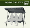 Dondolo-3-Posti-con-Tettuccio-Regolabile-e-Cuscini,-in-Acciaio-e-Poliestere,-172x110x153-cm,-Grigio-84A-054V04GY