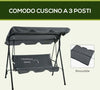 Dondolo-3-Posti-con-Tettuccio-Regolabile-e-Cuscini,-in-Acciaio-e-Poliestere,-172x110x153-cm,-Grigio-84A-054V04GY