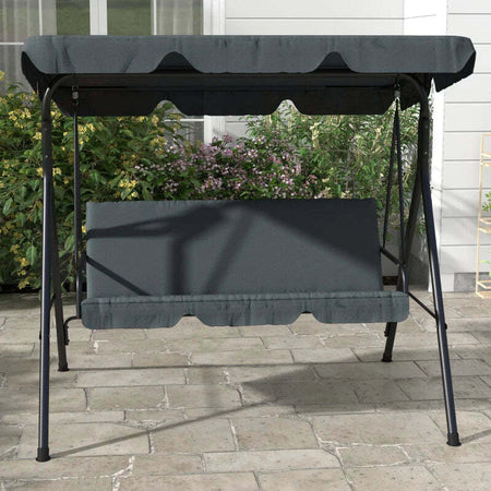 Dondolo-3-Posti-con-Tettuccio-Regolabile-e-Cuscini,-in-Acciaio-e-Poliestere,-172x110x153-cm,-Grigio-84A-054V04GY