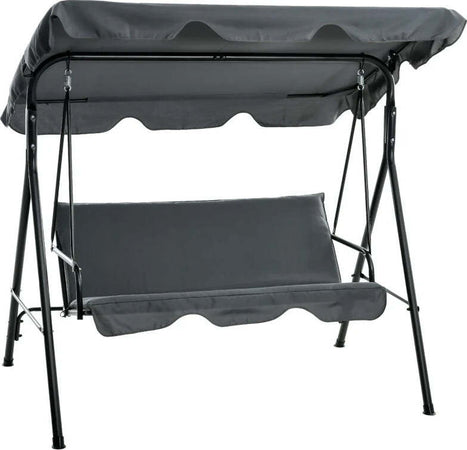 Dondolo-3-Posti-con-Tettuccio-Regolabile-e-Cuscini,-in-Acciaio-e-Poliestere,-172x110x153-cm,-Grigio-84A-054V04GY