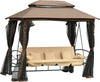 Dondolo-3-Posti-da-Giardino-Convertibile-in-Lettino-con-Gazebo,-con-Zanzariera-e-Cuscini,-257x175x240cm-Cachi--84A-182