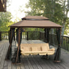 Dondolo-3-Posti-da-Giardino-Convertibile-in-Lettino-con-Gazebo,-con-Zanzariera-e-Cuscini,-257x175x240cm-Cachi--84A-182