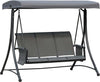 Dondolo-3-Posti-da-Giardino-o-Terrazzo-con-Tettuccio-Regolabile-e-Tasche-Portaoggetti-Grigio-Scuro-196x128x172cm-84A-110CG