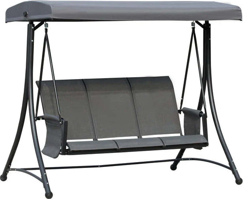 Dondolo-3-Posti-da-Giardino-o-Terrazzo-con-Tettuccio-Regolabile-e-Tasche-Portaoggetti-Grigio-Scuro-196x128x172cm-84A-110CG