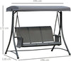 Dondolo-3-Posti-da-Giardino-o-Terrazzo-con-Tettuccio-Regolabile-e-Tasche-Portaoggetti-Grigio-Scuro-196x128x172cm-84A-110CG