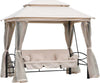 Dondolo-3-Posti-e-Lettino-Singolo-Copertura-a-Gazebo-con-Zanzariera-e-Cuscini-256x172x248cm-Crema-84A-102
