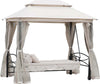Dondolo-3-Posti-e-Lettino-Singolo-Copertura-a-Gazebo-con-Zanzariera-e-Cuscini-256x172x248cm-Crema-84A-102