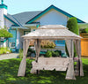 Dondolo-3-Posti-e-Lettino-Singolo-Copertura-a-Gazebo-con-Zanzariera-e-Cuscini-256x172x248cm-Crema-84A-102