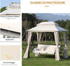 Dondolo-3-Posti-e-Lettino-Singolo-Copertura-a-Gazebo-con-Zanzariera-e-Cuscini-256x172x248cm-Crema-84A-102