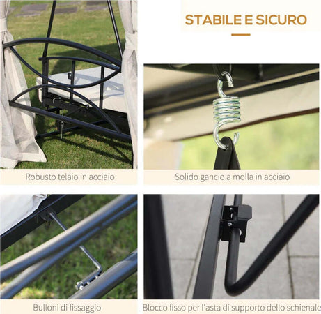 Dondolo-3-Posti-e-Lettino-Singolo-Copertura-a-Gazebo-con-Zanzariera-e-Cuscini-256x172x248cm-Crema-84A-102