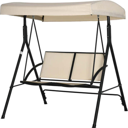 Dondolo-a-2-Posti-da-Giardino-con-Tettuccio-Regolabile,-140x118x162cm-Beige-84A-233BG