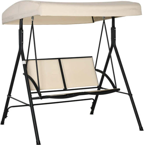 Dondolo-a-2-Posti-da-Giardino-con-Tettuccio-Regolabile,-140x118x162cm-Beige-84A-233BG