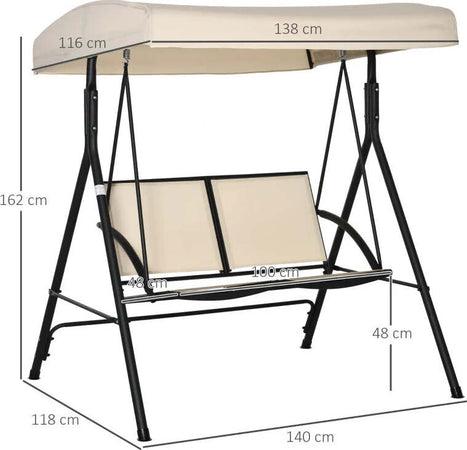 Dondolo-a-2-Posti-da-Giardino-con-Tettuccio-Regolabile,-140x118x162cm-Beige-84A-233BG