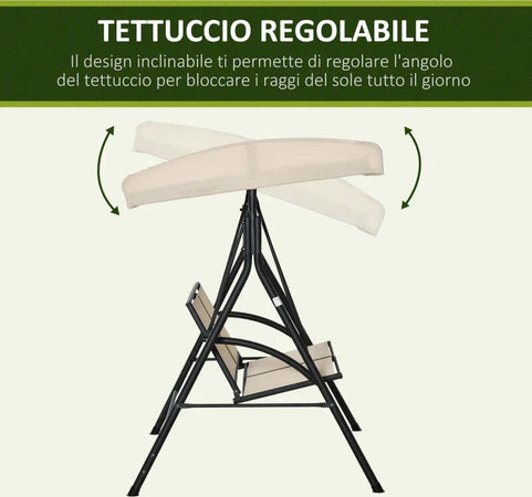 Dondolo-a-2-Posti-da-Giardino-con-Tettuccio-Regolabile,-140x118x162cm-Beige-84A-233BG