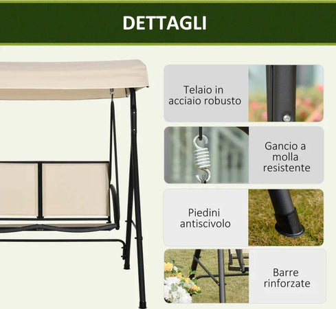 Dondolo-a-2-Posti-da-Giardino-con-Tettuccio-Regolabile,-140x118x162cm-Beige-84A-233BG