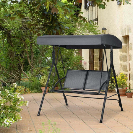 Dondolo-a-2-Posti-da-Giardino-con-Tettuccio-Regolabile,-140x118x162cm-Grigio-84A-233CG