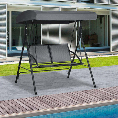 Dondolo-a-2-Posti-da-Giardino-con-Tettuccio-Regolabile,-140x118x162cm-Grigio-84A-233CG