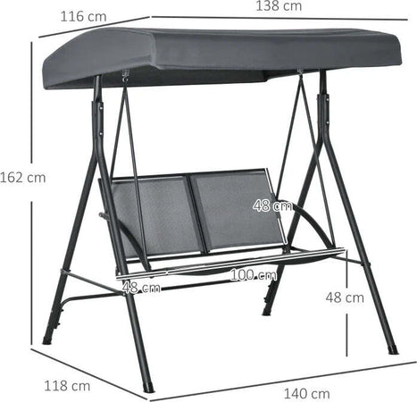 Dondolo-a-2-Posti-da-Giardino-con-Tettuccio-Regolabile,-140x118x162cm-Grigio-84A-233CG