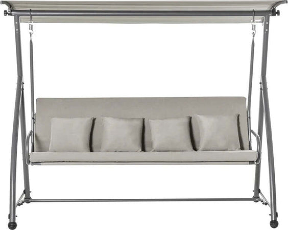 Dondolo-da-Esterni-2in1-per-3-Persone-Convertibile-in-Letto-con-Tettuccio,-218x120x168cm,-Cachi-Chiaro-84A-062V01