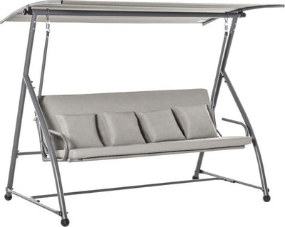 Dondolo-da-Esterni-2in1-per-3-Persone-Convertibile-in-Letto-con-Tettuccio,-218x120x168cm,-Cachi-Chiaro-84A-062V01