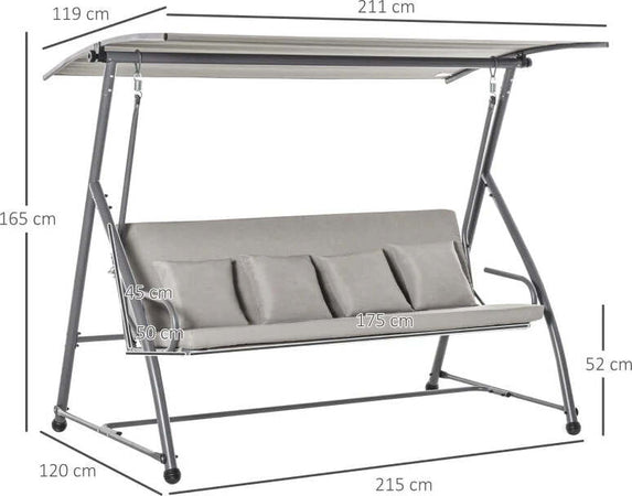Dondolo-da-Esterni-2in1-per-3-Persone-Convertibile-in-Letto-con-Tettuccio,-218x120x168cm,-Cachi-Chiaro-84A-062V01