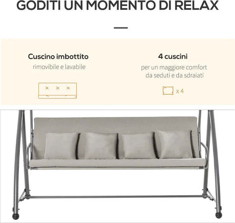 Dondolo-da-Esterni-2in1-per-3-Persone-Convertibile-in-Letto-con-Tettuccio,-218x120x168cm,-Cachi-Chiaro-84A-062V01