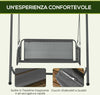 Dondolo-da-Giardino-2-Posti-con-Cuscini-e-Tasche,-in-Acciaio-e-Textilene,-168x117x181-cm,-Grigio-Scuro-84A-332V00CG