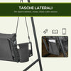 Dondolo-da-Giardino-2-Posti-con-Cuscini-e-Tasche,-in-Acciaio-e-Textilene,-168x117x181-cm,-Grigio-Scuro-84A-332V00CG