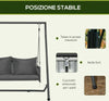 Dondolo-da-Giardino-2-Posti-con-Cuscini-e-Tasche,-in-Acciaio-e-Textilene,-168x117x181-cm,-Grigio-Scuro-84A-332V00CG