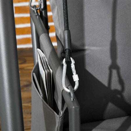 Dondolo-da-Giardino-2-Posti-con-Cuscini-e-Tasche,-in-Acciaio-e-Textilene,-168x117x181-cm,-Grigio-Scuro-84A-332V00CG