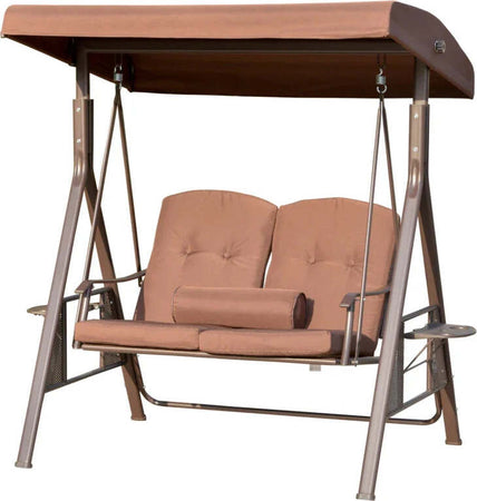 Dondolo-da-Giardino-2-Posti-con-Tettuccio-Regolabile-e-Porta-Bicchieri,-157x118x180-cm,-Marrone-84A-258V01BN
