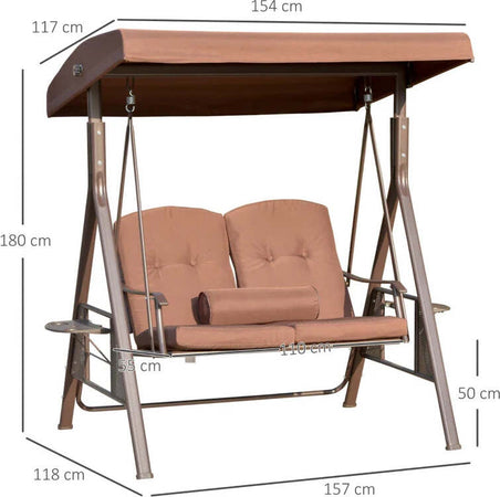 Dondolo-da-Giardino-2-Posti-con-Tettuccio-Regolabile-e-Porta-Bicchieri,-157x118x180-cm,-Marrone-84A-258V01BN