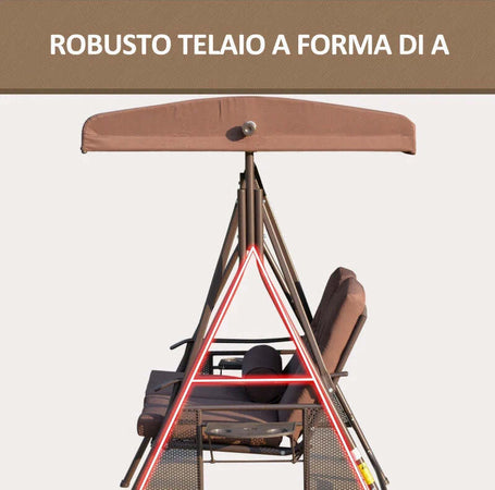 Dondolo-da-Giardino-2-Posti-con-Tettuccio-Regolabile-e-Porta-Bicchieri,-157x118x180-cm,-Marrone-84A-258V01BN