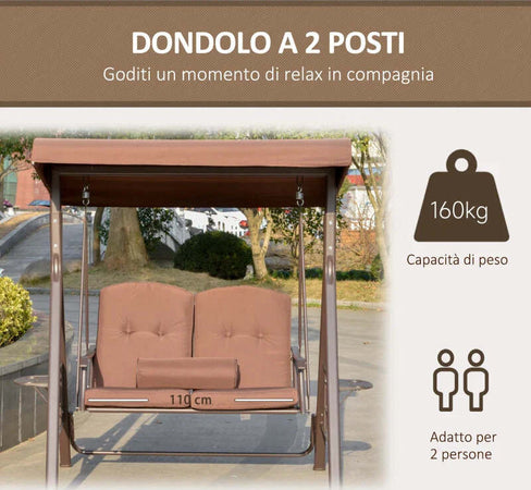 Dondolo-da-Giardino-2-Posti-con-Tettuccio-Regolabile-e-Porta-Bicchieri,-157x118x180-cm,-Marrone-84A-258V01BN