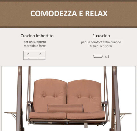 Dondolo-da-Giardino-2-Posti-con-Tettuccio-Regolabile-e-Porta-Bicchieri,-157x118x180-cm,-Marrone-84A-258V01BN