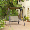 Dondolo-da-Giardino-2-Posti-con-Tettuccio-Regolabile,-Struttura-in-Metallo-e-Seduta-in-Poliestere-e-Rete-Traspirante,-147x125x170cm,-Marrone-84A-251BN