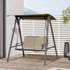 Dondolo-da-Giardino-2-Posti-con-Tettuccio-Regolabile,-Struttura-in-Metallo-e-Seduta-in-Poliestere-e-Rete-Traspirante,-147x125x170cm,-Marrone-84A-251BN