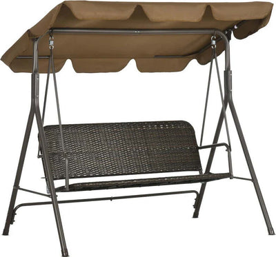 Dondolo-da-Giardino-3-Posti-con-Tettuccio-Regolabile-in-Rattan-PE-e-Acciaio,-167x112x153cm--867-148V00MB