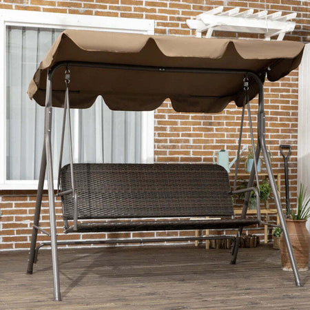 Dondolo-da-Giardino-3-Posti-con-Tettuccio-Regolabile-in-Rattan-PE-e-Acciaio,-167x112x153cm--867-148V00MB