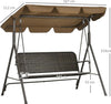 Dondolo-da-Giardino-3-Posti-con-Tettuccio-Regolabile-in-Rattan-PE-e-Acciaio,-167x112x153cm--867-148V00MB