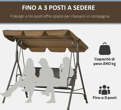 Dondolo-da-Giardino-3-Posti-con-Tettuccio-Regolabile-in-Rattan-PE-e-Acciaio,-167x112x153cm--867-148V00MB
