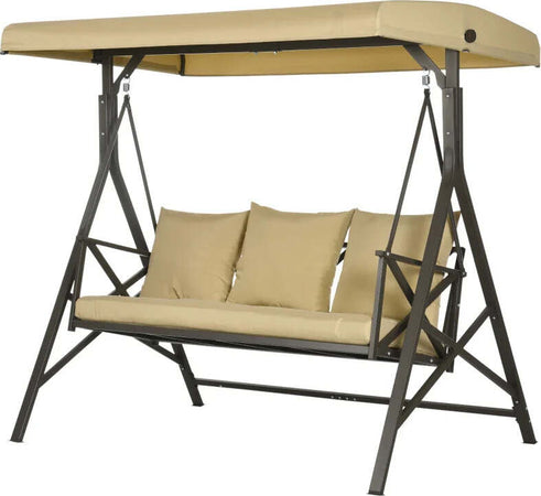 Dondolo-da-Giardino-3-Posti-in-Acciaio-e-Poliestere-con-Tetto-Inclinabile-e-Cuscini,-190x120x178-cm--84A-290V00BN