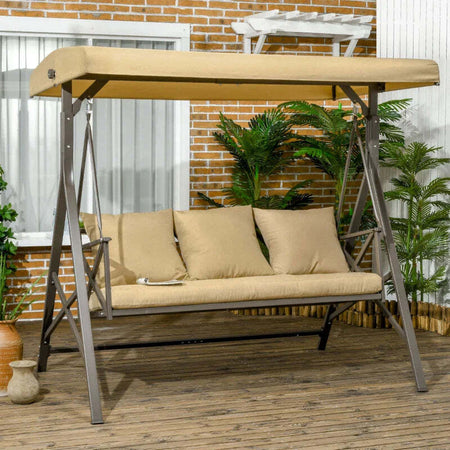 Dondolo-da-Giardino-3-Posti-in-Acciaio-e-Poliestere-con-Tetto-Inclinabile-e-Cuscini,-190x120x178-cm--84A-290V00BN