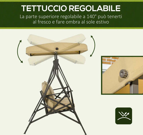 Dondolo-da-Giardino-3-Posti-in-Acciaio-e-Poliestere-con-Tetto-Inclinabile-e-Cuscini,-190x120x178-cm--84A-290V00BN