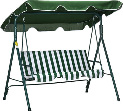 Dondolo-da-Giardino-3-Posti-in-Acciaio-e-Teslin-con-Tetto-Parasole,-172x110x153-cm,-Bianco-e-Verde-84A-054V03GN