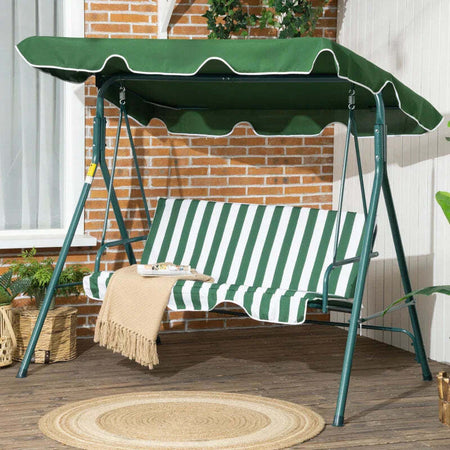 Dondolo-da-Giardino-3-Posti-in-Acciaio-e-Teslin-con-Tetto-Parasole,-172x110x153-cm,-Bianco-e-Verde-84A-054V03GN