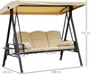 Dondolo-da-Giardino-3-Posti-in-Metallo,-Dondolo-da-Esterno-con-Tetto-Inclinabile-e-Cuscini-Imbottiti-280x120x172cm,-Beige-84A-069