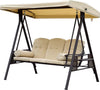 Dondolo-da-Giardino-3-Posti-in-Metallo,-Dondolo-da-Esterno-con-Tetto-Inclinabile-e-Cuscini-Imbottiti-280x120x172cm,-Beige-84A-069