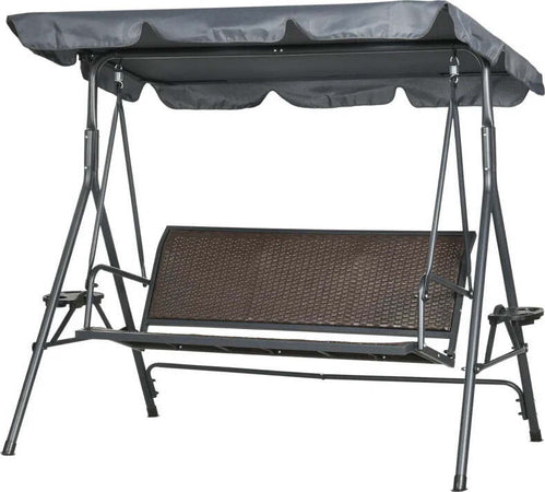 Dondolo-da-Giardino-3-Posti-in-Rattan-PE-e-Acciaio-con-Tettuccio-Regolabile-e-Portabicchieri,-204x112x150-cm-84A-277V00CG