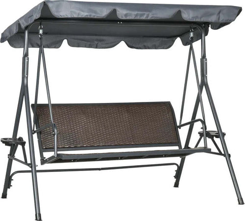 Dondolo-da-Giardino-3-Posti-in-Rattan-PE-e-Acciaio-con-Tettuccio-Regolabile-e-Portabicchieri,-204x112x150-cm-84A-277V00CG